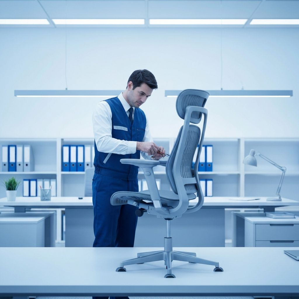 Professional technician repairing an office chair